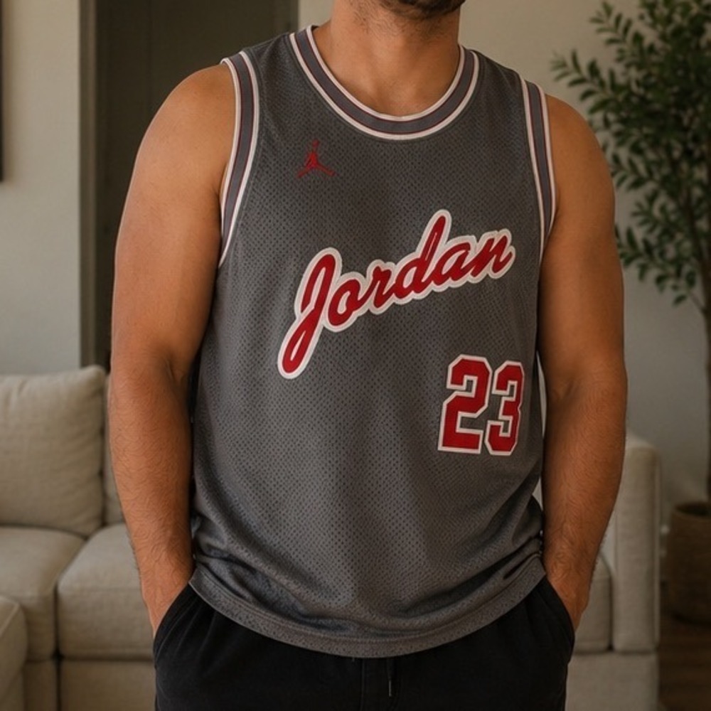 Jordan Mens Basketball Jersey Script 23 Mesh Grey XXL